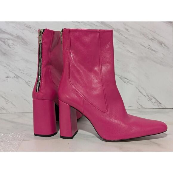 Zara Runway Vogue Collection Hot Pink Runway Zip Up Heel Leather Boot Sz 38 NWOT - Picture 6 of 9